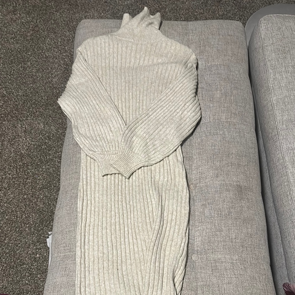 ASOS Cream Ribbed Turtleneck Sweater Dress